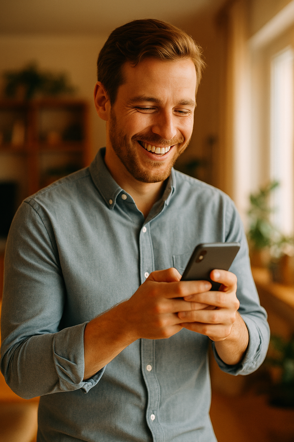 Cliente sorrindo satisfeito com o crédito aprovado