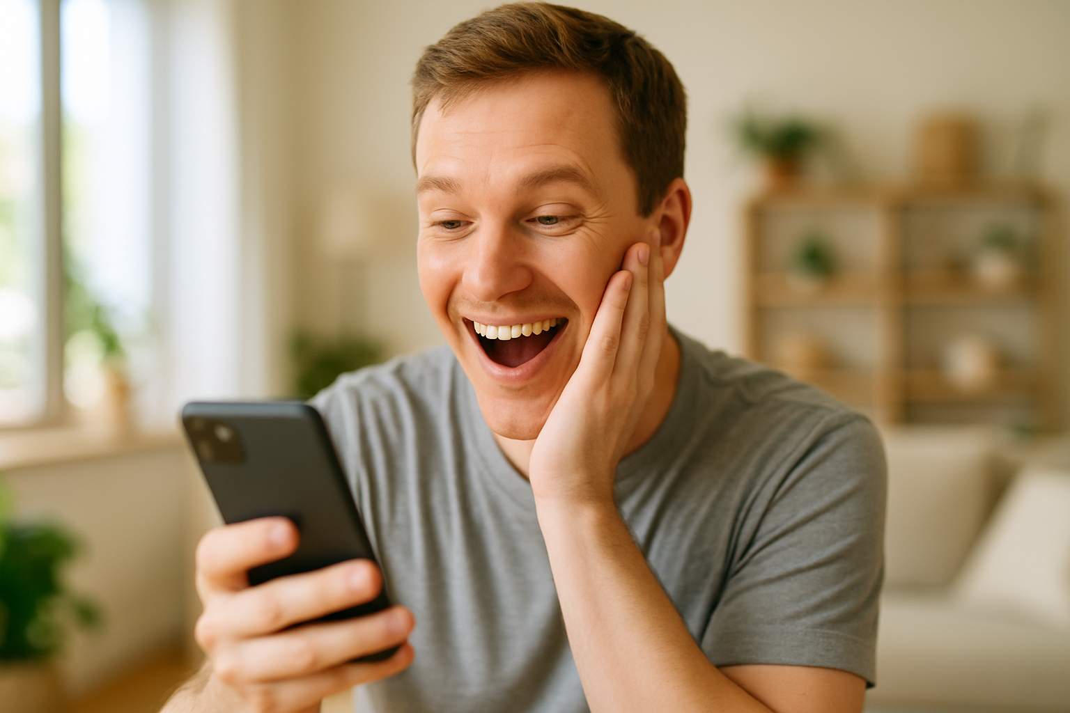 Cliente feliz conferindo crédito aprovado